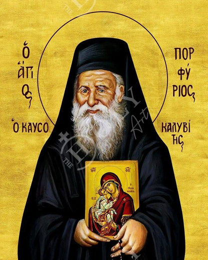 Saint Porphyrios icon, Handmade Greek Orthodox icon of St Elder Porfyrios, Byzantine art wall hanging wood plaque, religious decor gift idea - TheHolyArt