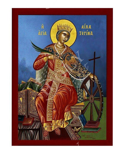 Saint Catherine icon, Handmade Greek Orthodox icon of St Katherine, Byzantine art wall hanging icon plaque, religious gift (3) - TheHolyArt