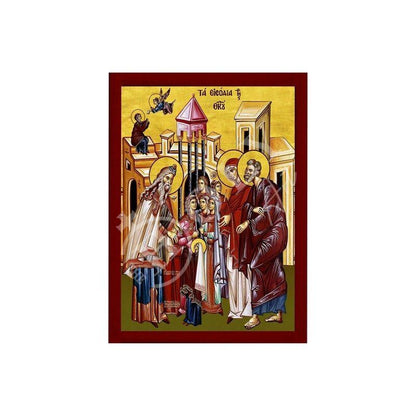 The Entrance of Virgin Mary icon, Handmade Greek Orthodox icon The Presentation, Byzantine art wall hanging on wood plaque religious gift - TheHolyArt