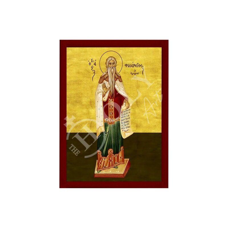 Saint Filaretos icon, Handmade Greek Orthodox icon of St Philaretos, Byzantine art wall hanging icon on wood plaque, religious decor TheHolyArt