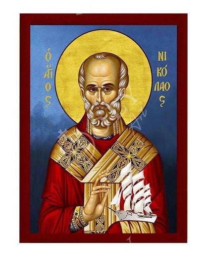 Saint Nicholas icon, Handmade Greek Orthodox icon of St Nick, Byzantine art wall hanging icon on wood plaque, religious decor (3) - TheHolyArt