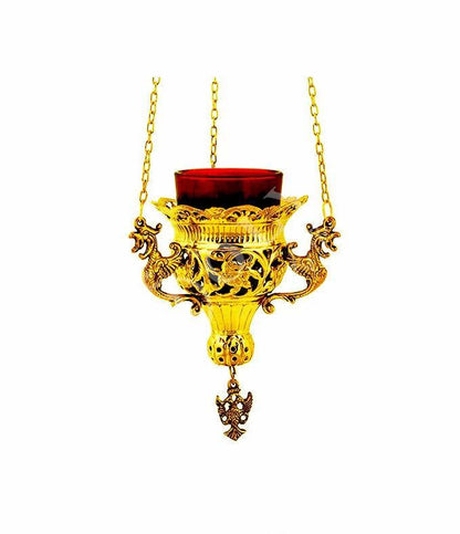Christian Brass Hanging Oil Vigil Lamp with Cross, Handmade Prayer Hanging Oil Lamp, Orthodox Oil Candle with glass cup, religious decor - TheHolyArt