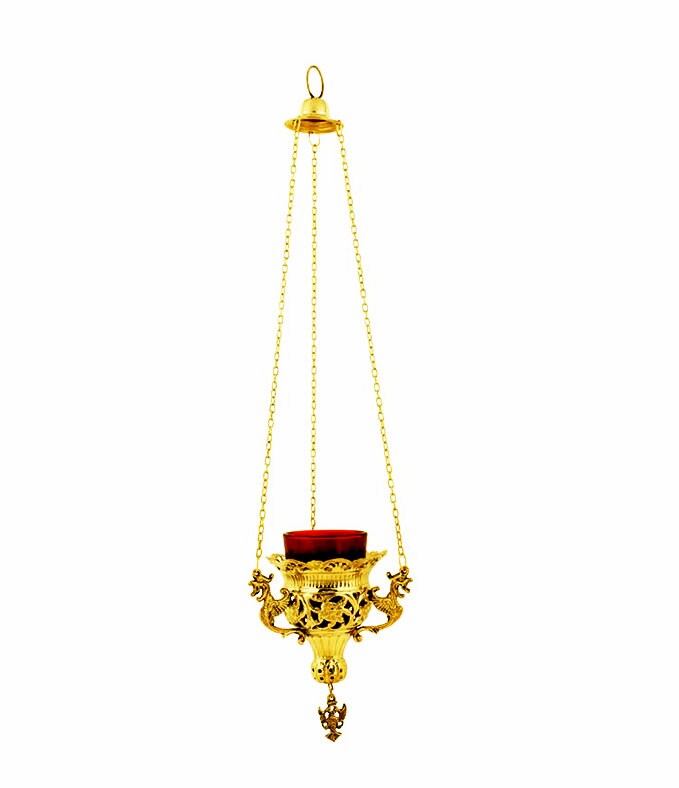 Christian Brass Hanging Oil Vigil Lamp with Cross, Handmade Prayer Hanging Oil Lamp, Orthodox Oil Candle with glass cup, religious decor TheHolyArt