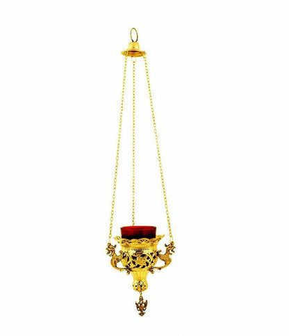 Christian Brass Hanging Oil Vigil Lamp with Cross, Handmade Prayer Hanging Oil Lamp, Orthodox Oil Candle with glass cup, religious decor - TheHolyArt