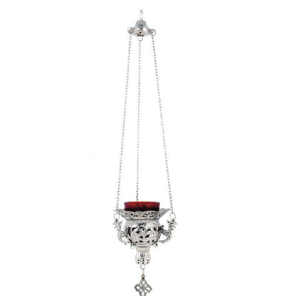 Christian Nickel Plated Hanging Oil Vigil Lamp with Cross Handmade Prayer Hanging Oil Lamp Orthodox Oil Candle w/ glass cup religious decor - TheHolyArt