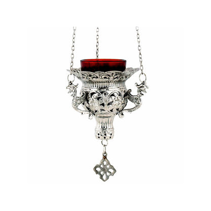 Christian Nickel Plated Hanging Oil Vigil Lamp with Cross Handmade Prayer Hanging Oil Lamp Orthodox Oil Candle w/ glass cup religious decor - TheHolyArt
