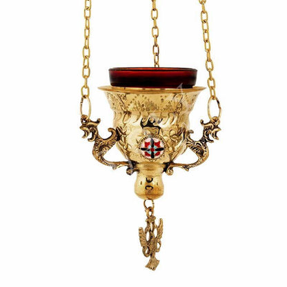 Christian Brass Hanging Oil Vigil Lamp with Cross, Handmade Prayer Hanging Oil Lamp, Orthodox Oil Candle with glass cup, religious decor - TheHolyArt