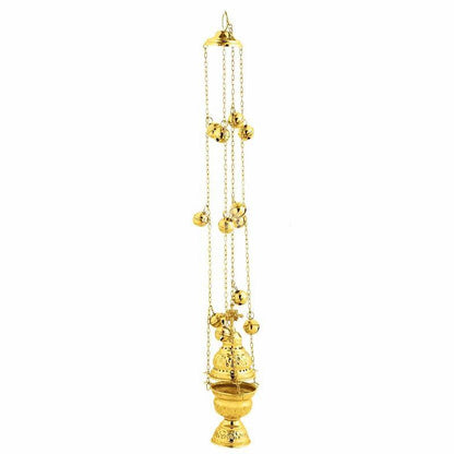 Gold Plated Christian Hanging Brass Resin Incense Burner, Greek Orthodox Thurible Incense holder, Metal Byzantine Censer Perfume burner gift - TheHolyArt