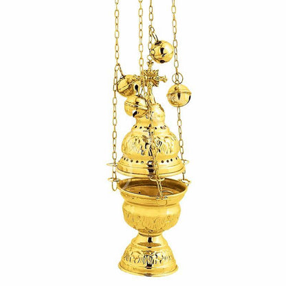 Gold Plated Christian Hanging Brass Resin Incense Burner, Greek Orthodox Thurible Incense holder, Metal Byzantine Censer Perfume burner gift - TheHolyArt