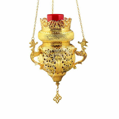 Christian Brass Hanging Oil Vigil Lamp with Cross, Handmade Prayer Hanging Oil Lamp, Orthodox Oil Candle with glass cup, religious decor - TheHolyArt