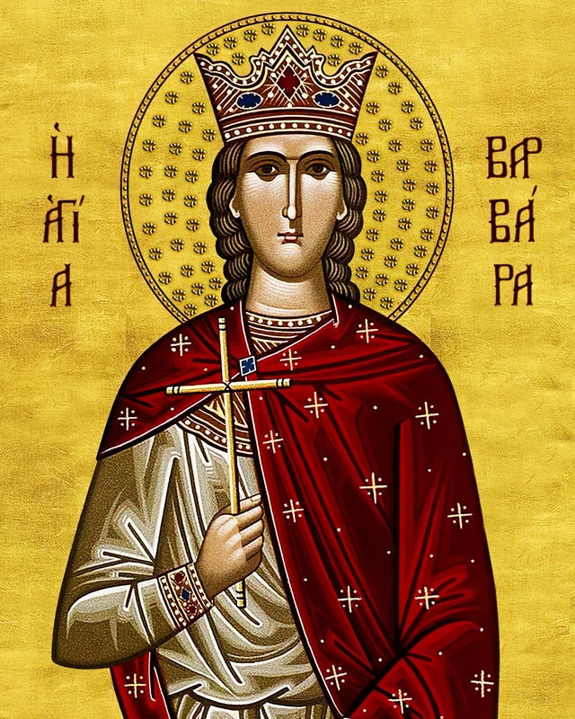 Saint Barbara icon, Handmade Greek Orthodox icon of Great Martyr St Barbara, Byzantine art wall hanging wood plaque, religious gift TheHolyArt