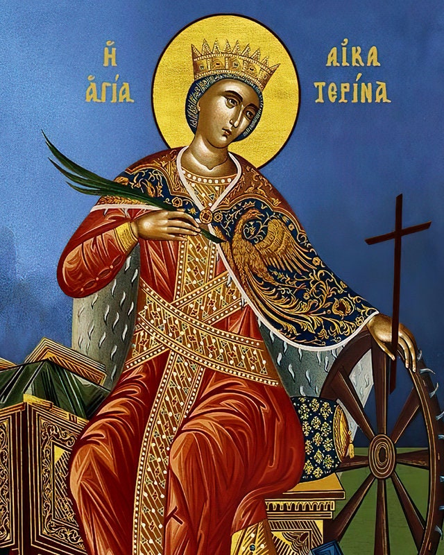 Saint Catherine icon, Handmade Greek Orthodox icon of St Katherine, Byzantine art wall hanging icon plaque, religious gift (3) TheHolyArt