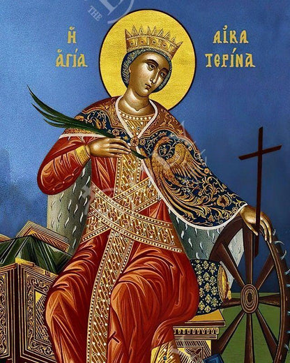 Saint Catherine icon, Handmade Greek Orthodox icon of St Katherine, Byzantine art wall hanging icon plaque, religious gift (3) - TheHolyArt