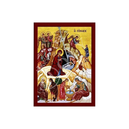 Nativity of Jesus Christ icon, Handmade Greek Orthodox icon, Byzantine art wall hanging wood plaque of the Birth our Lord, religious decor (2) - TheHolyArt