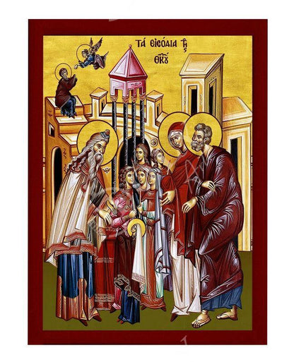 The Entrance of Virgin Mary icon, Handmade Greek Orthodox icon The Presentation, Byzantine art wall hanging on wood plaque religious gift - TheHolyArt