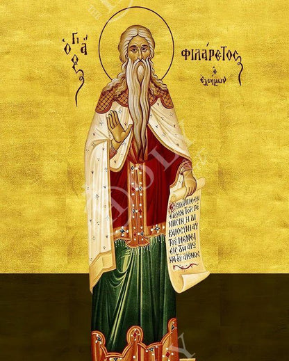 Saint Filaretos icon, Handmade Greek Orthodox icon of St Philaretos, Byzantine art wall hanging icon on wood plaque, religious decor - TheHolyArt