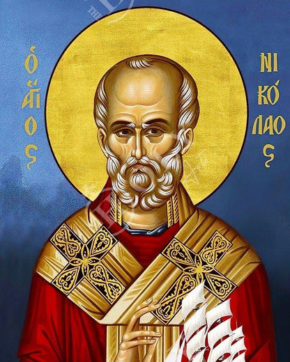 Saint Nicholas icon, Handmade Greek Orthodox icon of St Nick, Byzantine art wall hanging icon on wood plaque, religious decor (3) - TheHolyArt