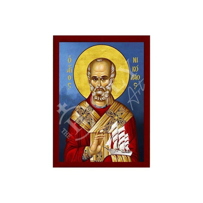 Saint Nicholas icon, Handmade Greek Orthodox icon of St Nick, Byzantine art wall hanging icon on wood plaque, religious decor (3) - TheHolyArt