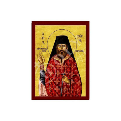 Saint George Karslides icon, Handmade Greek Orthodox icon of St George Karslidis of Drama Byzantine art wall hanging icon wood plaque, religious decor - TheHolyArt