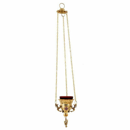 Christian Brass Hanging Oil Vigil Lamp with Cross, Handmade Prayer Hanging Oil Lamp, Orthodox Oil Candle with glass cup, religious decor - TheHolyArt