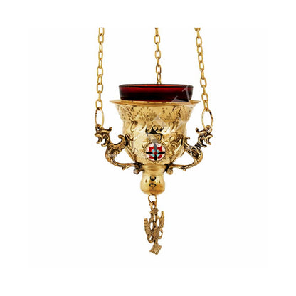 Christian Brass Hanging Oil Vigil Lamp with Cross, Handmade Prayer Hanging Oil Lamp, Orthodox Oil Candle with glass cup, religious decor - TheHolyArt