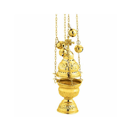 Gold Plated Christian Hanging Brass Resin Incense Burner, Greek Orthodox Thurible Incense holder, Metal Byzantine Censer Perfume burner gift - TheHolyArt