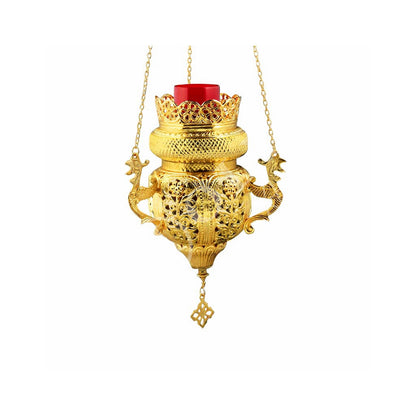 Christian Brass Hanging Oil Vigil Lamp with Cross, Handmade Prayer Hanging Oil Lamp, Orthodox Oil Candle with glass cup, religious decor - TheHolyArt