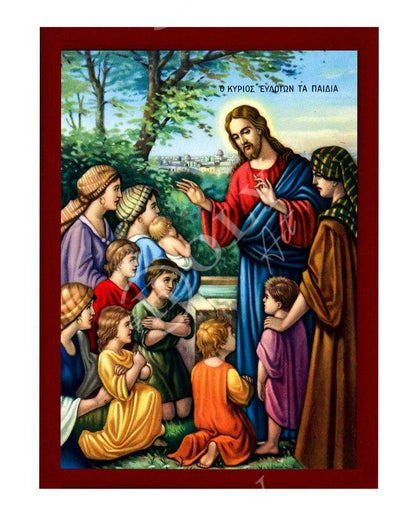 Jesus Christ icon Blessing the Children Handmade Greek Orthodox icon of Jesus Christ Teaching the Children Byzantine art wall hanging plaque - TheHolyArt