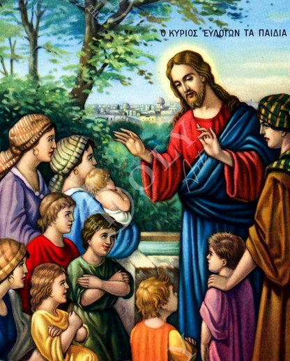 Jesus Christ icon Blessing the Children Handmade Greek Orthodox icon of Jesus Christ Teaching the Children Byzantine art wall hanging plaque - TheHolyArt