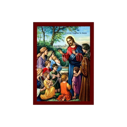 Jesus Christ icon Blessing the Children Handmade Greek Orthodox icon of Jesus Christ Teaching the Children Byzantine art wall hanging plaque - TheHolyArt
