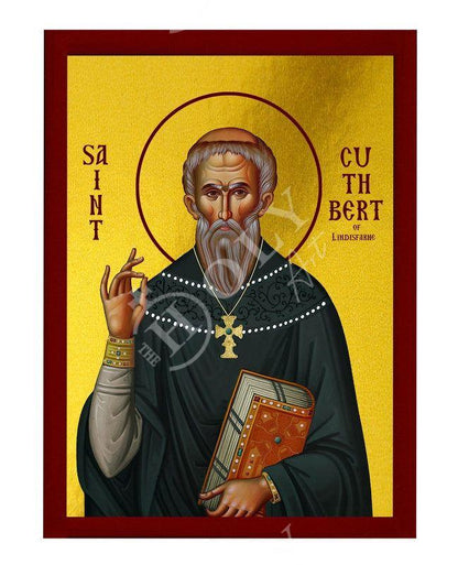 Saint Cuthbert icon, Handmade Greek Catholic icon of St Cuthbert of Lindisfarne, Catholic art wall hanging wood plaque, religious decor - TheHolyArt
