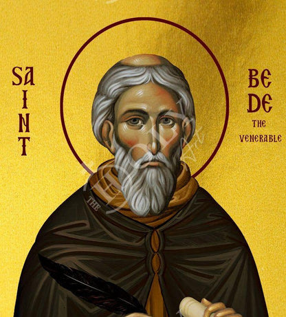 Saint Bede icon, Handmade Greek Catholic icon of St Bede of Wearmouth, Catholic art wall hanging wood plaque, religious decor - TheHolyArt