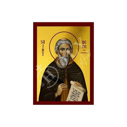 Saint Bede icon, Handmade Greek Catholic icon of St Bede of Wearmouth, Catholic art wall hanging wood plaque, religious decor - TheHolyArt
