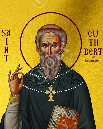 Saint Cuthbert icon, Handmade Greek Catholic icon of St Cuthbert of Lindisfarne, Catholic art wall hanging wood plaque, religious decor - TheHolyArt