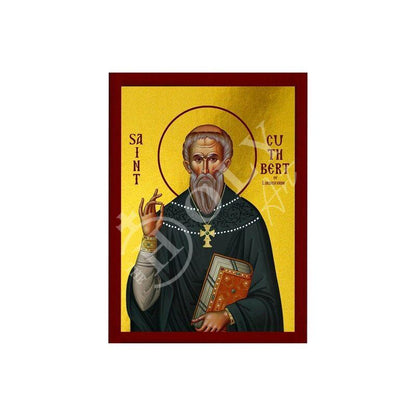 Saint Cuthbert icon, Handmade Greek Catholic icon of St Cuthbert of Lindisfarne, Catholic art wall hanging wood plaque, religious decor - TheHolyArt