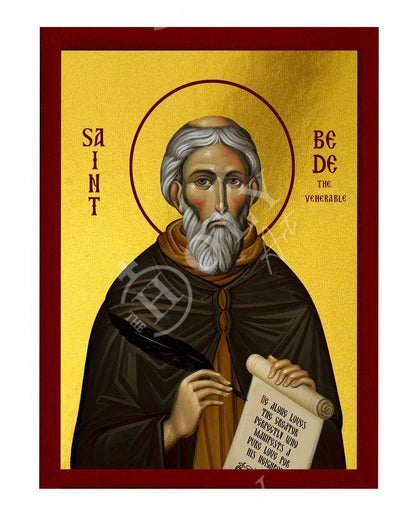 Saint Bede icon, Handmade Greek Catholic icon of St Bede of Wearmouth, Catholic art wall hanging wood plaque, religious decor - TheHolyArt