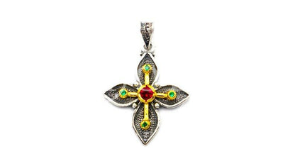 Gold Plated Silver Cross Necklace Handmade Byzantine Greek Crucifix Pendant Religious Gift Silver 925 Cross Pendant Necklace w Zircon Stones - TheHolyArt