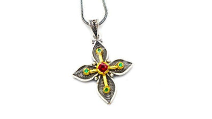 Gold Plated Silver Cross Necklace Handmade Byzantine Greek Crucifix Pendant Religious Gift Silver 925 Cross Pendant Necklace w Zircon Stones - TheHolyArt