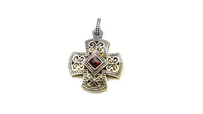 Silver Cross Necklace, Handmade Byzantine Greek Crucifix Pendant, Religious Gift Carved Silver 925 Cross Pendant Necklace w/ Amethyst Stone - TheHolyArt