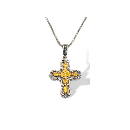 Gold Plated Silver Cross Necklace, Handmade Byzantine Greek Crucifix Pendant, Religious Gift Carved Silver 925 Cross Pendant Necklace - TheHolyArt