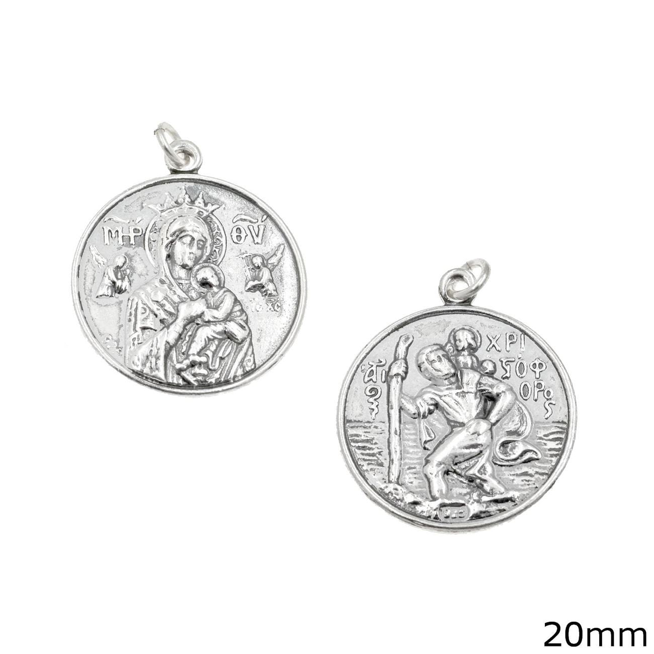 Virgin Mary & St Christopher Pendant  Necklace Religious Accessory Handmade Christian Jewelry Mother Mary 925 Sterling Silver Unisex gift