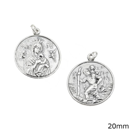 Virgin Mary & St Christopher Pendant Necklace Religious Accessory Handmade Christian Jewelry Mother Mary 925 Sterling Silver Unisex gift - TheHolyArt
