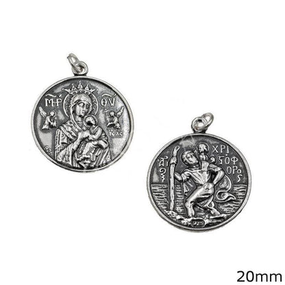 Virgin Mary & St Christopher Pendant Necklace Religious Accessory Handmade Christian Jewelry Mother Mary 925 Sterling Silver Unisex gift - TheHolyArt