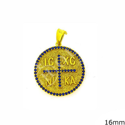 Byzantine Pendant IC XC Gold Plated Sterling Silver 925K Greek Religious Cross Charm Constantine Coin Necklace Christian Jewelry Unisex gift - TheHolyArt