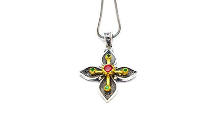 Gold Plated Silver Cross Necklace Handmade Byzantine Greek Crucifix Pendant Religious Gift Silver 925 Cross Pendant Necklace w Zircon Stones - TheHolyArt