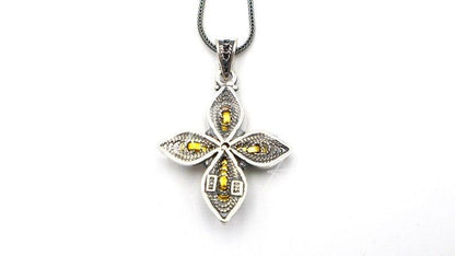 Gold Plated Silver Cross Necklace Handmade Byzantine Greek Crucifix Pendant Religious Gift Silver 925 Cross Pendant Necklace w Zircon Stones - TheHolyArt