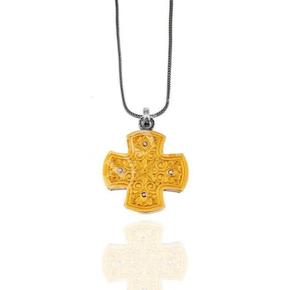 Silver Cross Necklace, Handmade Byzantine Greek Crucifix Pendant, Religious Gift Carved Silver 925 Cross Pendant Necklace w/ Amethyst Stone - TheHolyArt