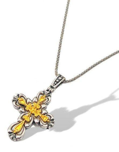 Gold Plated Silver Cross Necklace, Handmade Byzantine Greek Crucifix Pendant, Religious Gift Carved Silver 925 Cross Pendant Necklace - TheHolyArt
