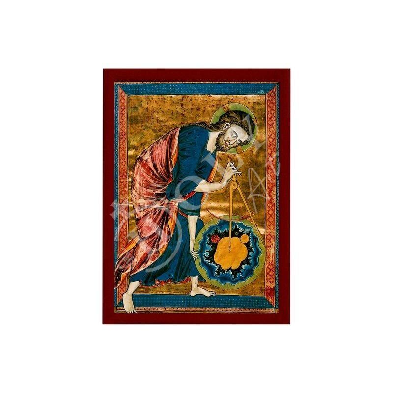 Jesus Christ icon Architect of the Universe, Handmade Greek Orthodox icon of our Lord, Byzantine art religious wall hanging on wood plaque