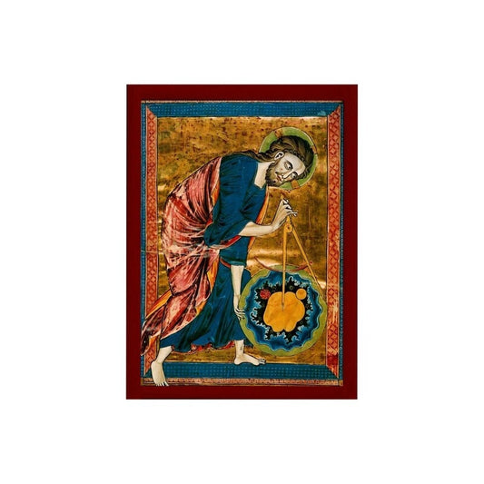 Jesus Christ icon Architect of the Universe, Handmade Greek Orthodox icon of our Lord, Byzantine art religious wall hanging on wood plaque